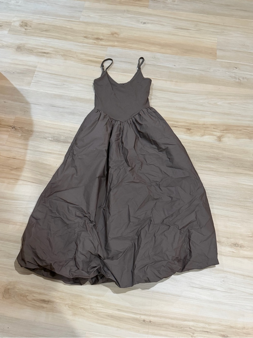 Sleeveless Brown Maxi Dress with V-Neck